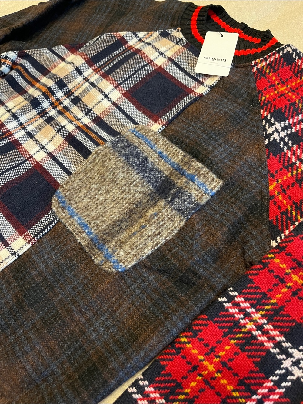 Desigual Design Tartan Patchwork Crewneck Sweater
